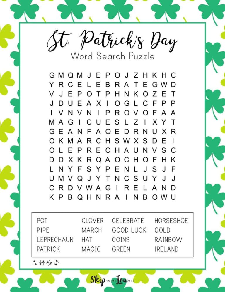 St Patrick s Day Word Search Skip To My Lou