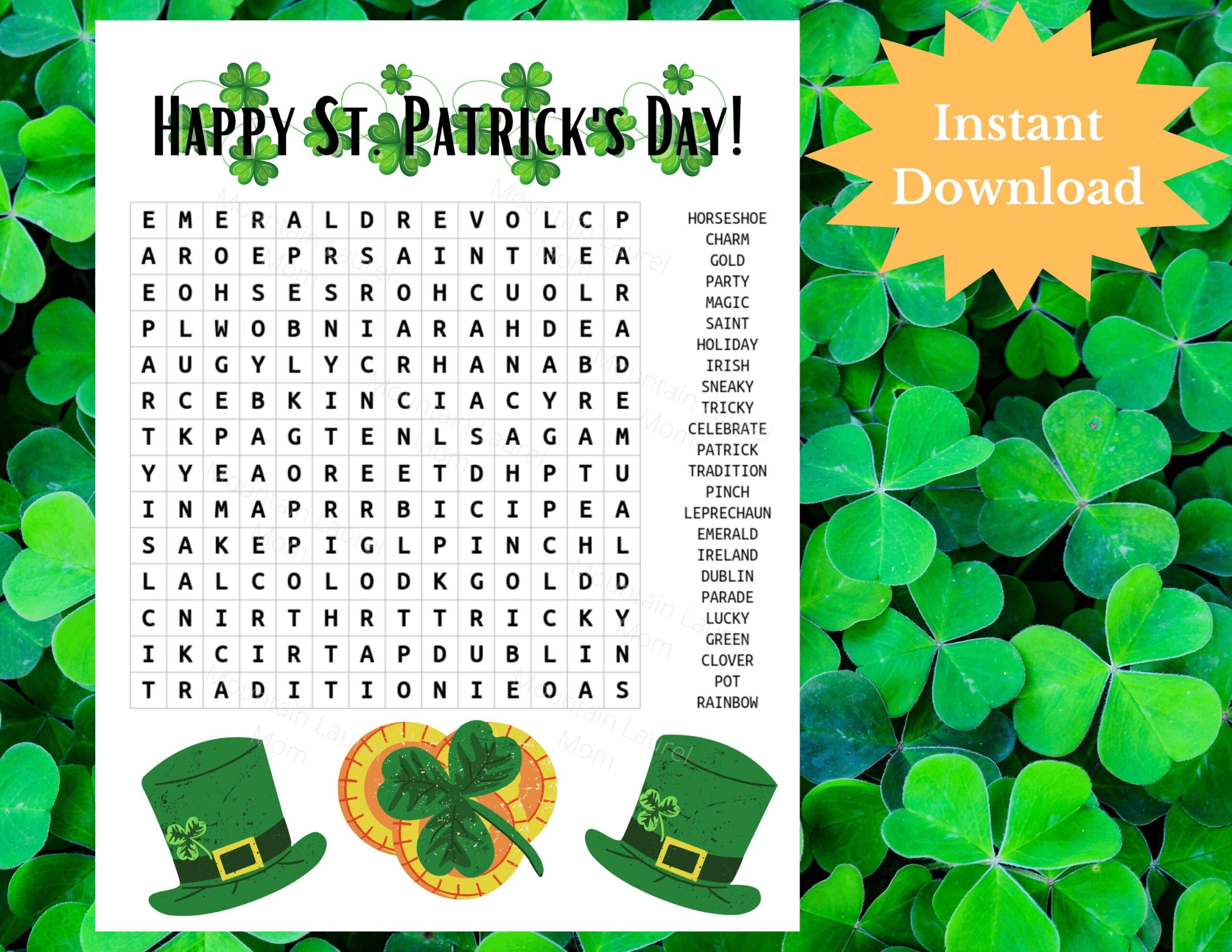 St Patrick s Day Word Search St Patrick s Day Printable St Patrick s Day Games St Patrick s Day Activities Word Search St Patricks Etsy