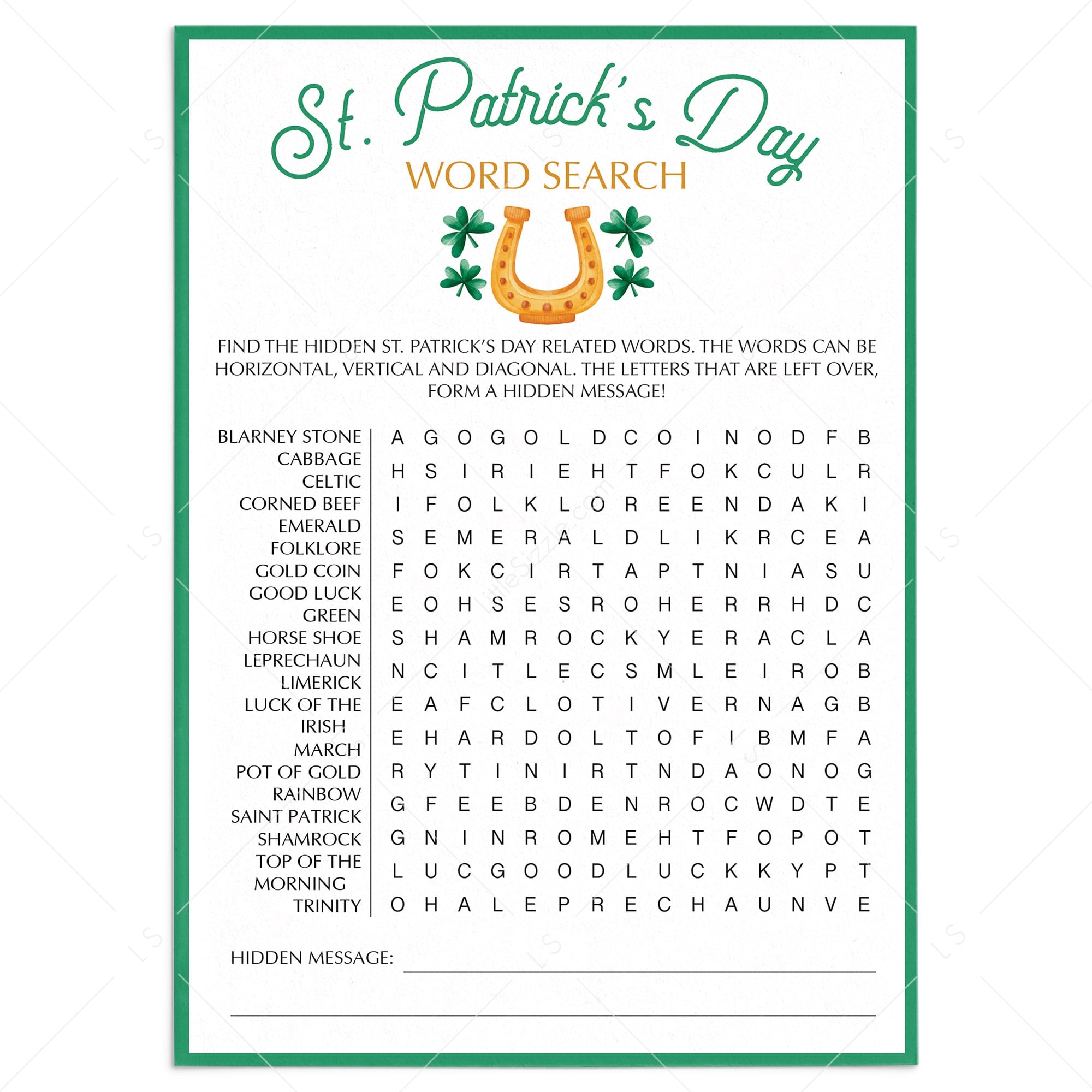 st. patrick's day word search