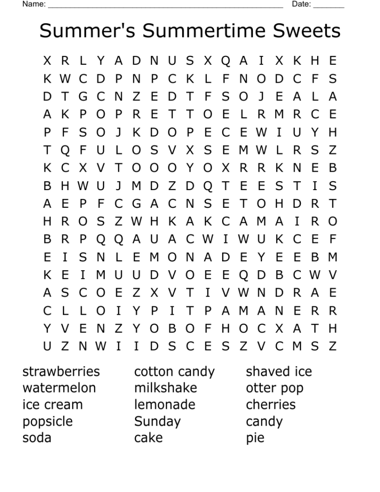 Summer s Summertime Sweets Word Search WordMint