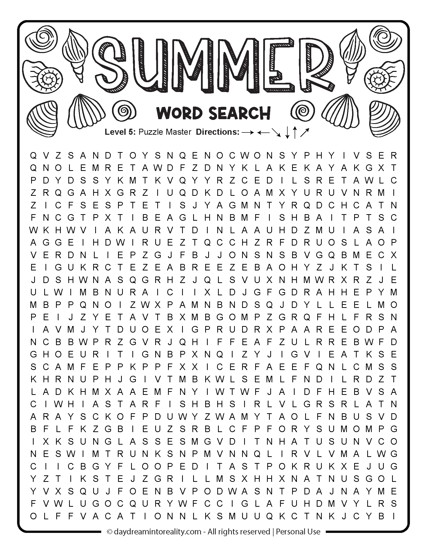 summer word search printable