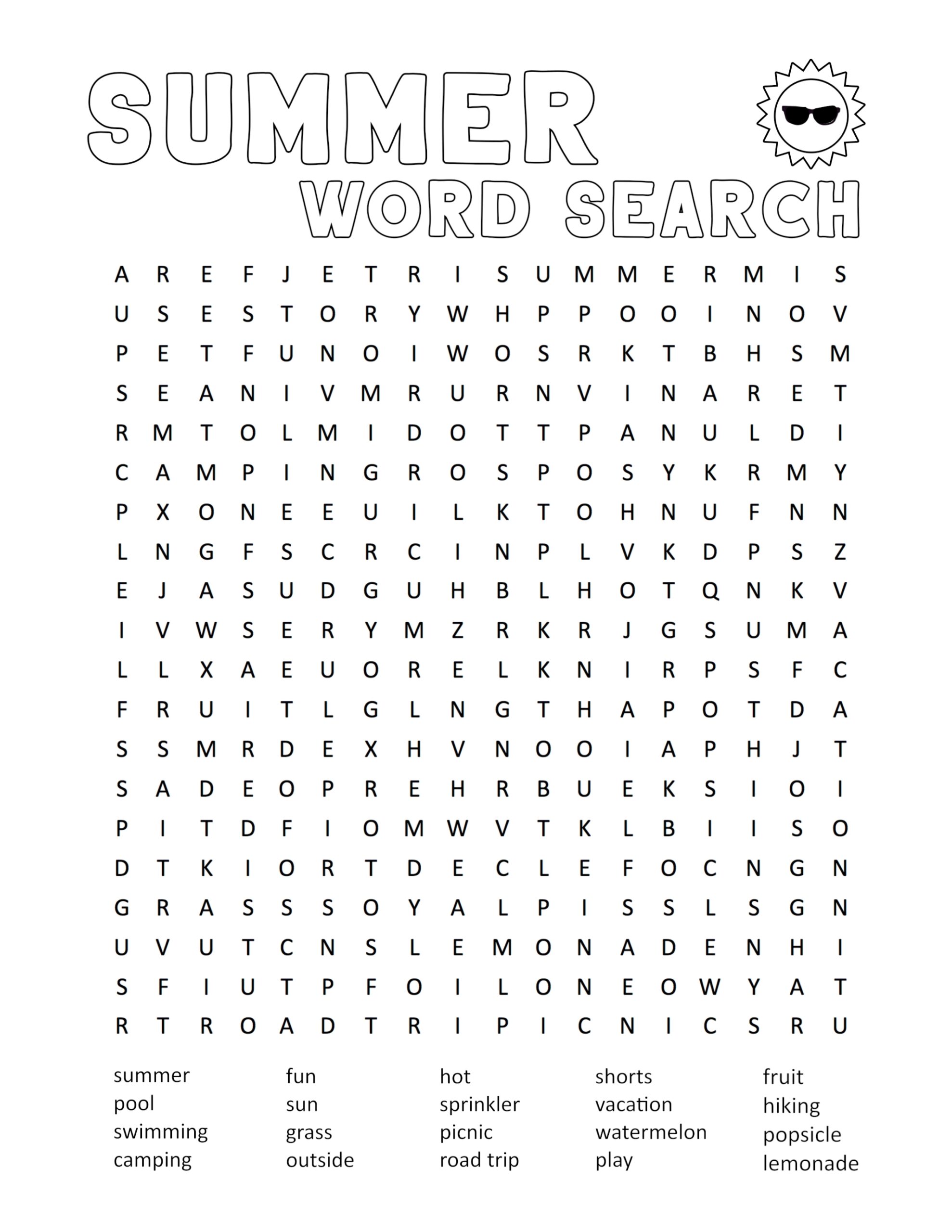 free summer word search