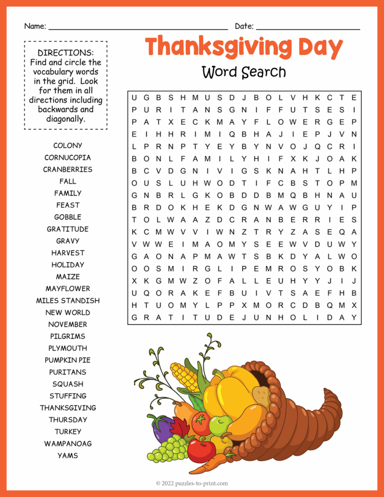 Thanksgiving Word Search