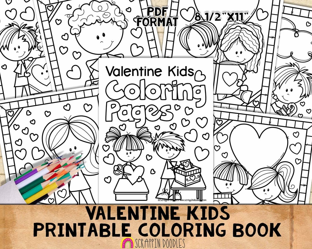 Valentine Kids Coloring Book Valentine s Day Coloring Pages Printable PDF Etsy