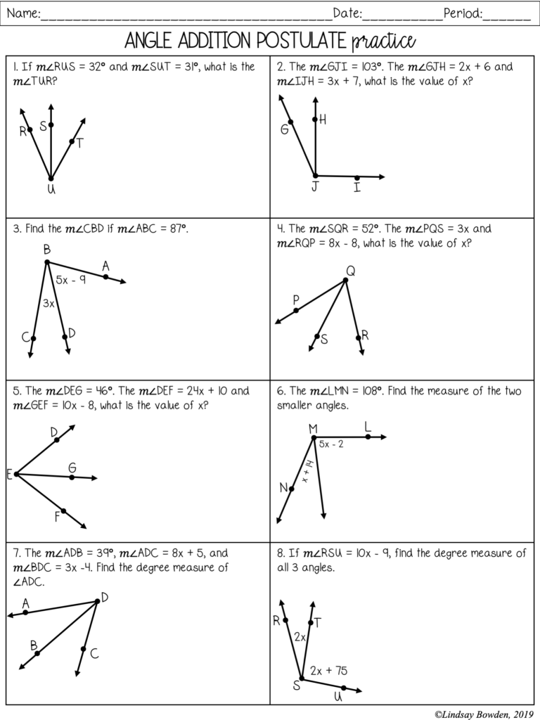 2 Segment Addition Postulate PDF Line Geometry Worksheets Library