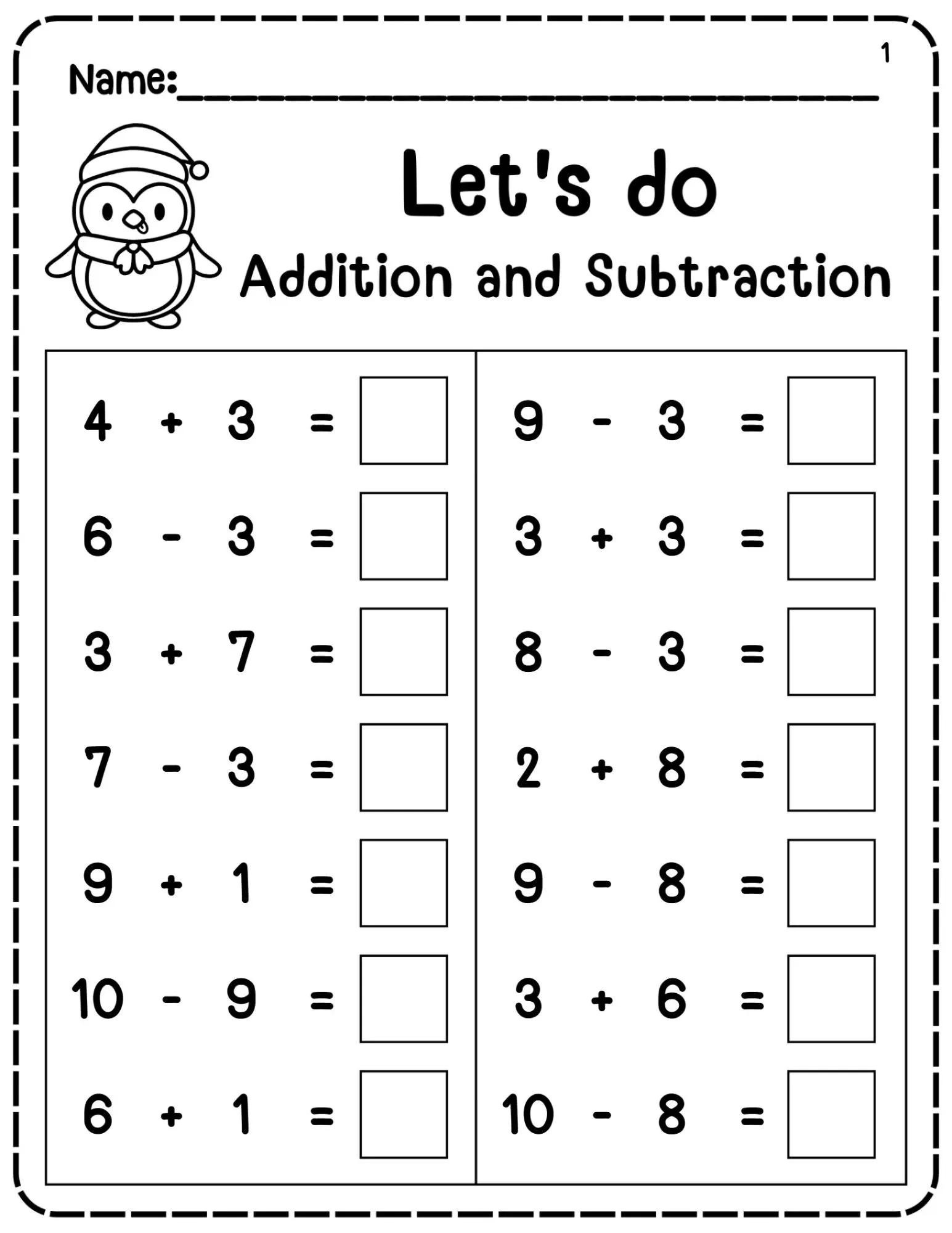 20 Printable Addition And Subtraction To 10 Worksheets Fill In The Blanks Math Practice For Kindergarten 1st Grade numbers 1 10 Etsy Israel