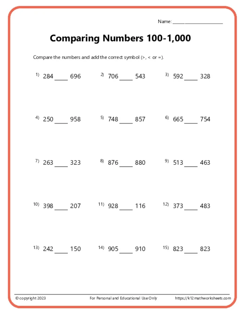 free math comparing numbers worksheet free math comparing numbers worksheet