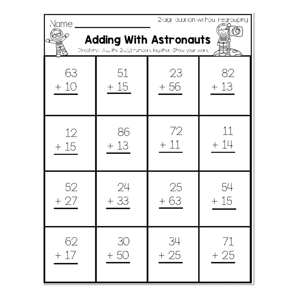 2nd Grade Math Worksheets 2 Digit Addition Without Regrouping Adding With Astronauts Lucky Little Learners 2nd Grade Math Worksheets 2 Digit Addition Without Regrouping Adding With Astronauts Lucky Little Learners