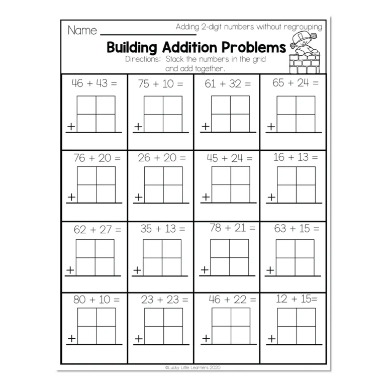 2nd Grade Math Worksheets 2 Digit Addition Without Regrouping Building Addition Problems Lucky Little Learners