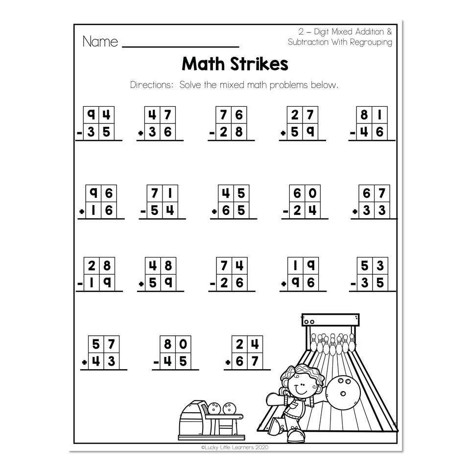 2nd Grade Math Worksheets 2 Digit Mixed Addition And Subtraction With Regrouping Math Strikes Lucky Little Learners 2nd Grade Math Worksheets 2 Digit Mixed Addition And Subtraction With Regrouping Math Strikes Lucky Little Learners