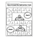 2nd Grade Math Worksheets 2 Digit Subtraction With Regrouping Race Around The Subtraction Track Lucky Little Learners