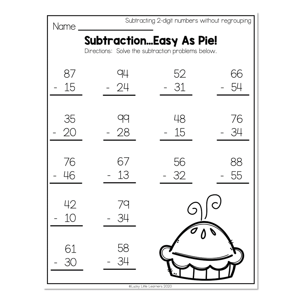 2nd Grade Math Worksheets 2 Digit Subtraction Without Regrouping Subtraction Easy As Pie Lucky Little Learners 2nd Grade Math Worksheets 2 Digit Subtraction Without Regrouping Subtraction Easy As Pie Lucky Little Learners