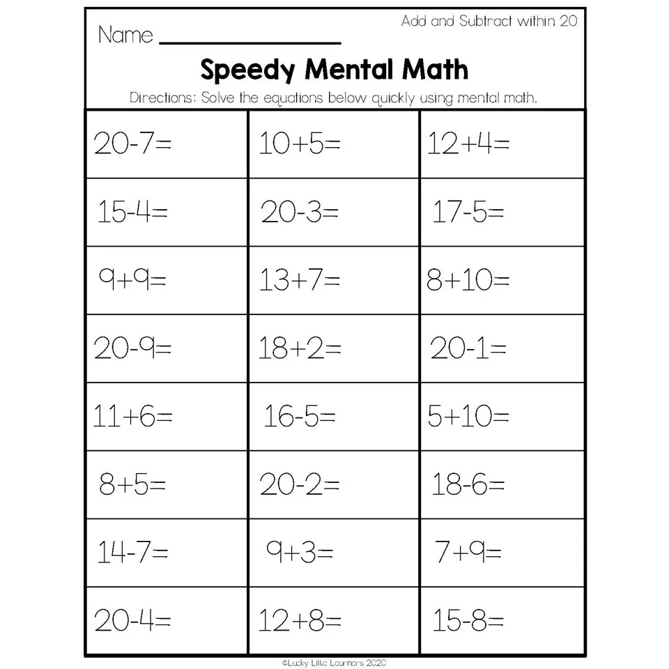 2nd Grade Math Worksheets Operations And Algebraic Thinking Add And Subtract Within 20 Speedy Mental Math Lucky Little Learners 2nd Grade Math Worksheets Operations And Algebraic Thinking Add And Subtract Within 20 Speedy Mental Math Lucky Little Learners