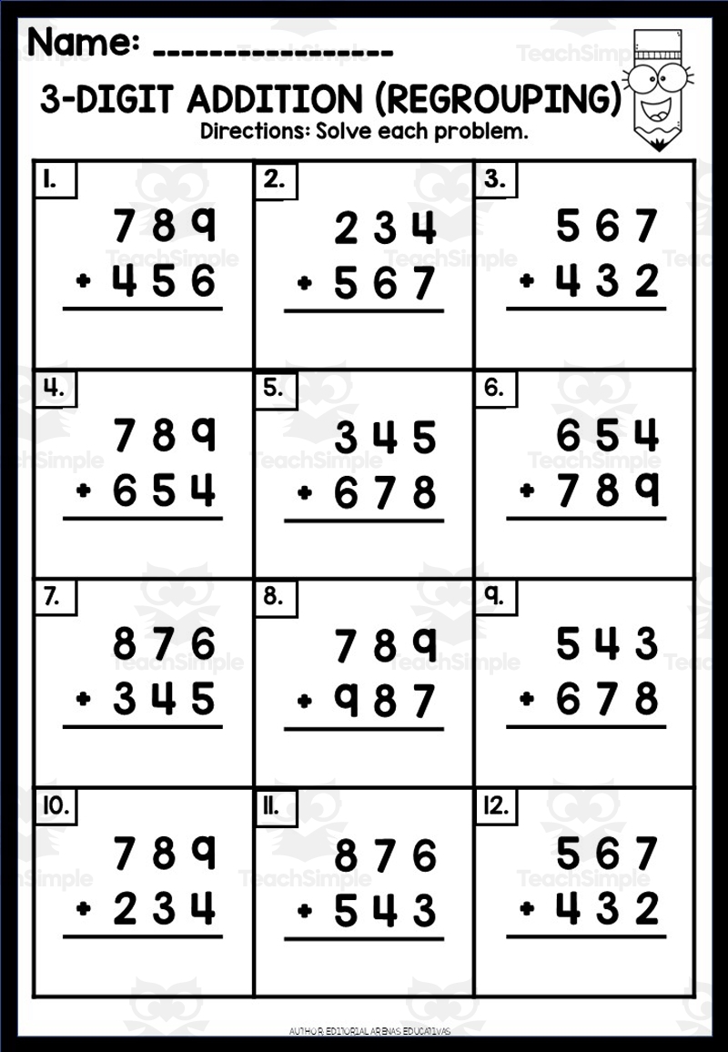 3 Digit Addition With Regrouping Worksheets PDF 3 Digit Addition With Regrouping Worksheets PDF