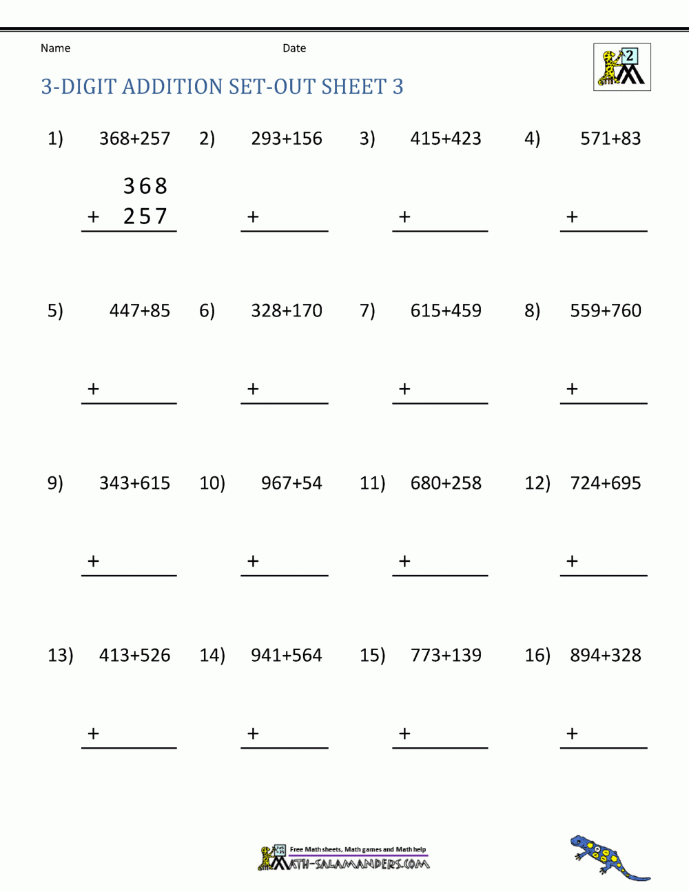 3 Digit Addition Worksheets 3 Digit Addition Worksheets