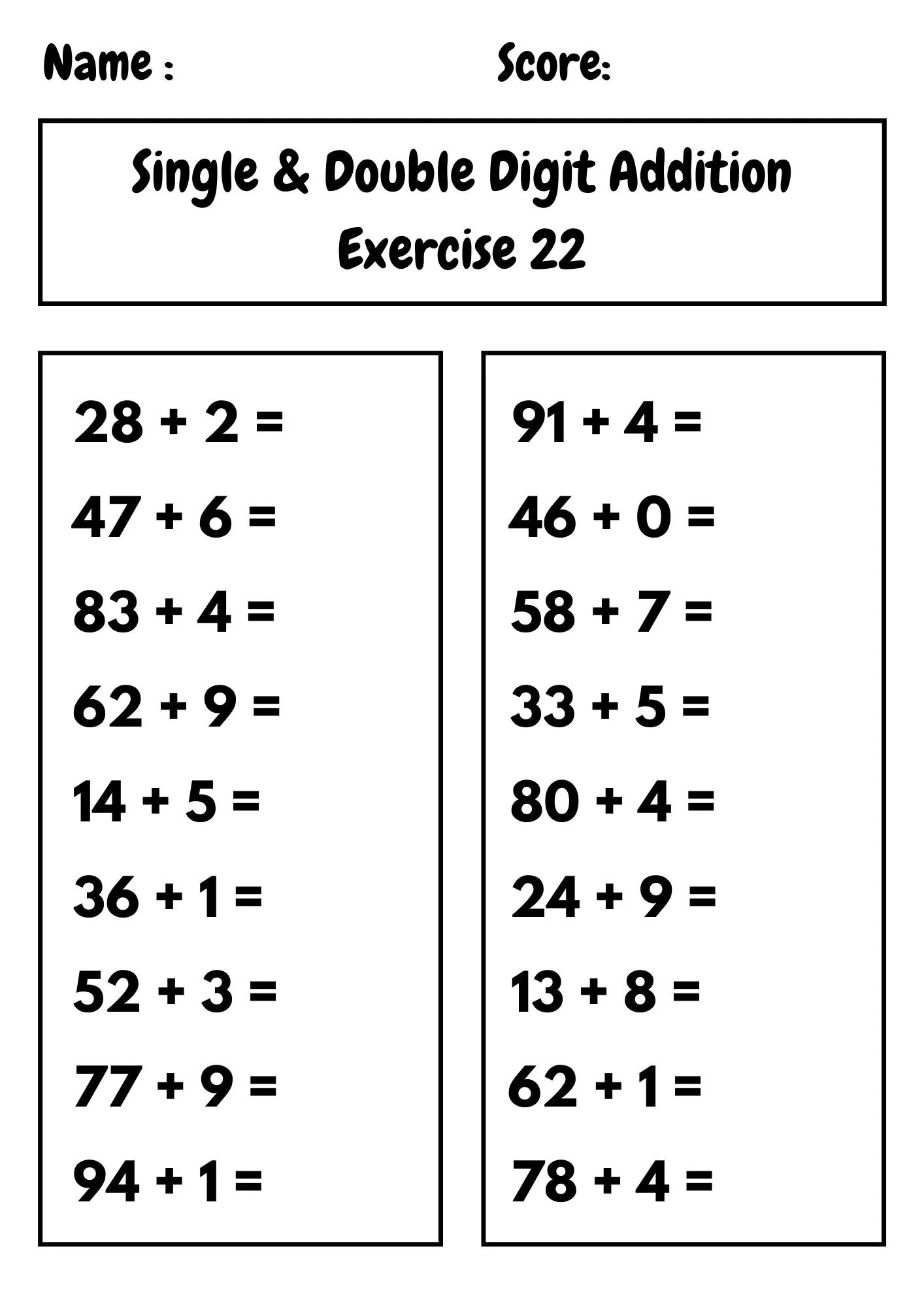 one digit addition worksheets