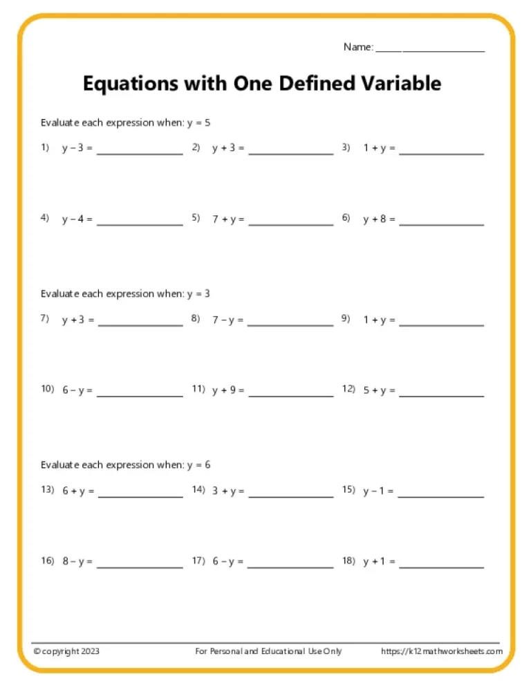7th Grade Algebra Worksheets
