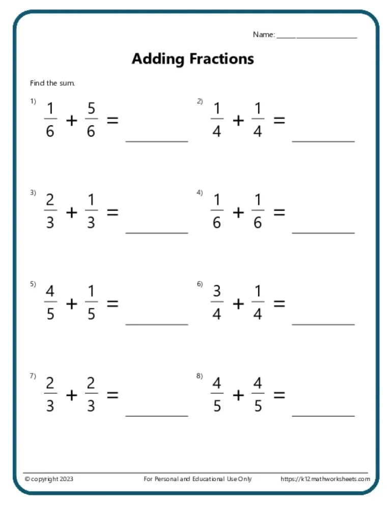Adding And Subtracting Fractions Worksheets