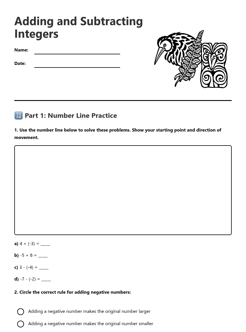 Adding And Subtracting Integers Free Printable Worksheet For Maths Kuraplan
