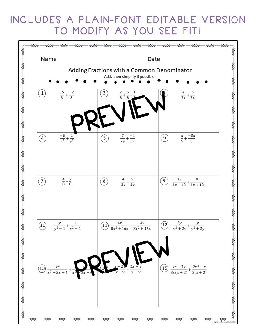adding subtracting rational expressions worksheet