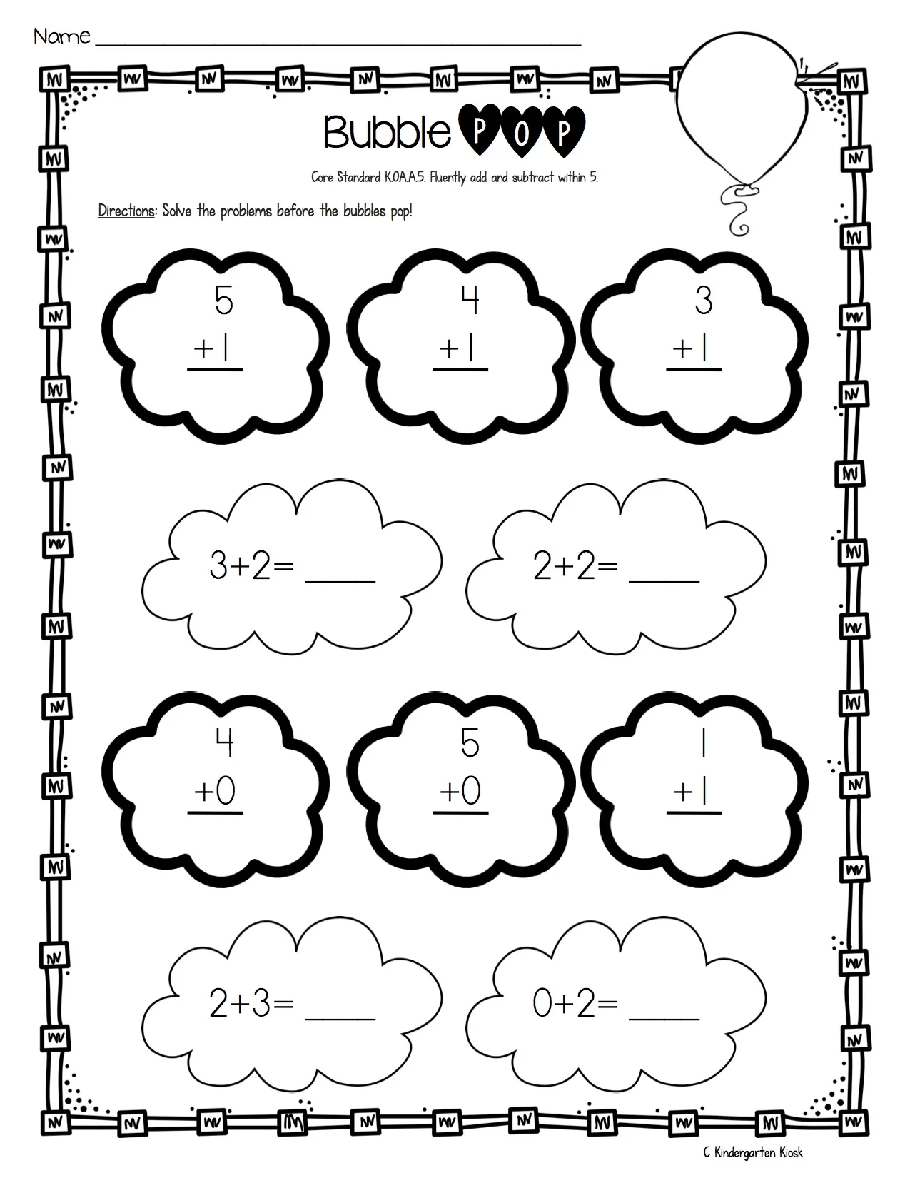 Addition And Subtraction Fluency Worksheets Kindergarten Kiosk