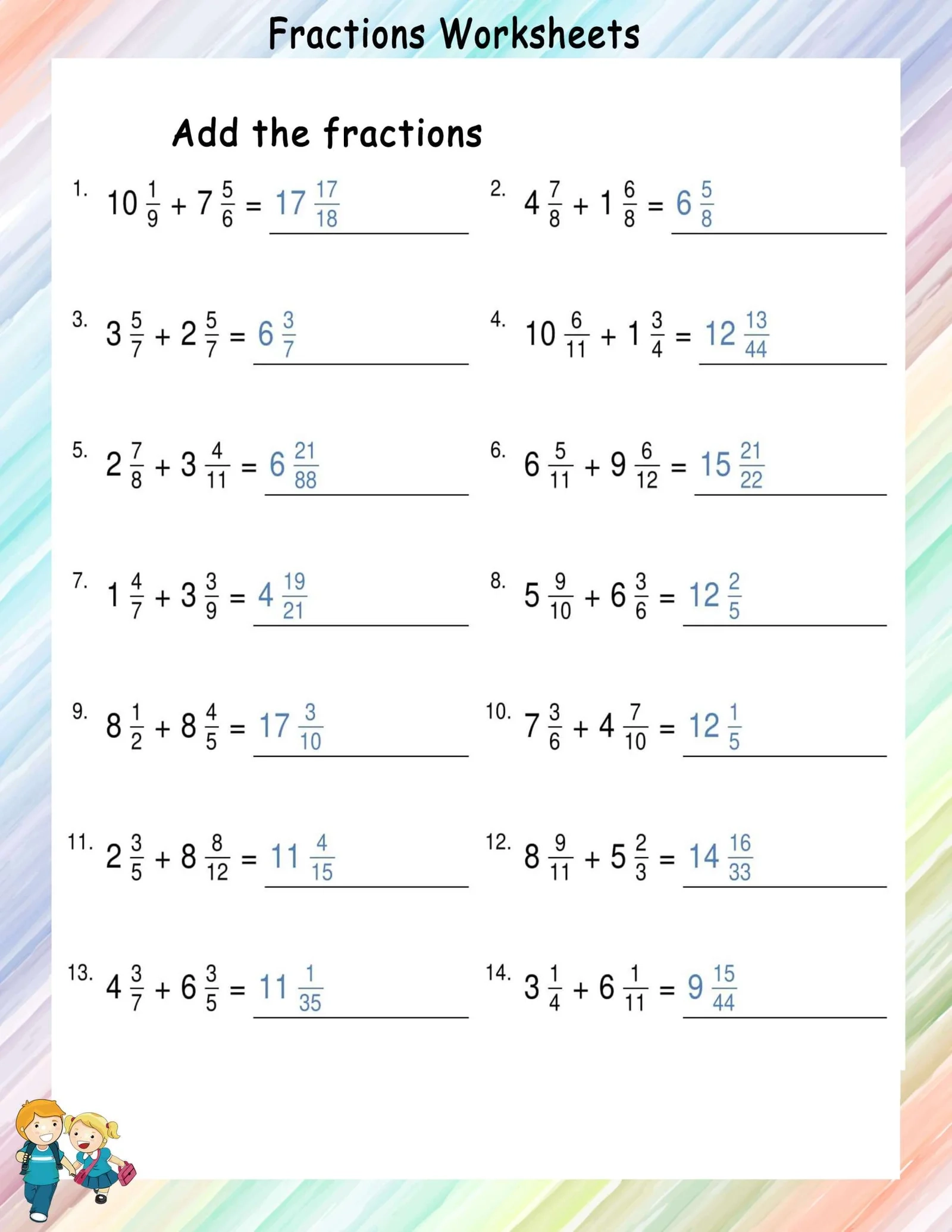 Addition Of Unlike Mixed Fractions Math Worksheets MathsDiary Addition Of Unlike Mixed Fractions Math Worksheets MathsDiary