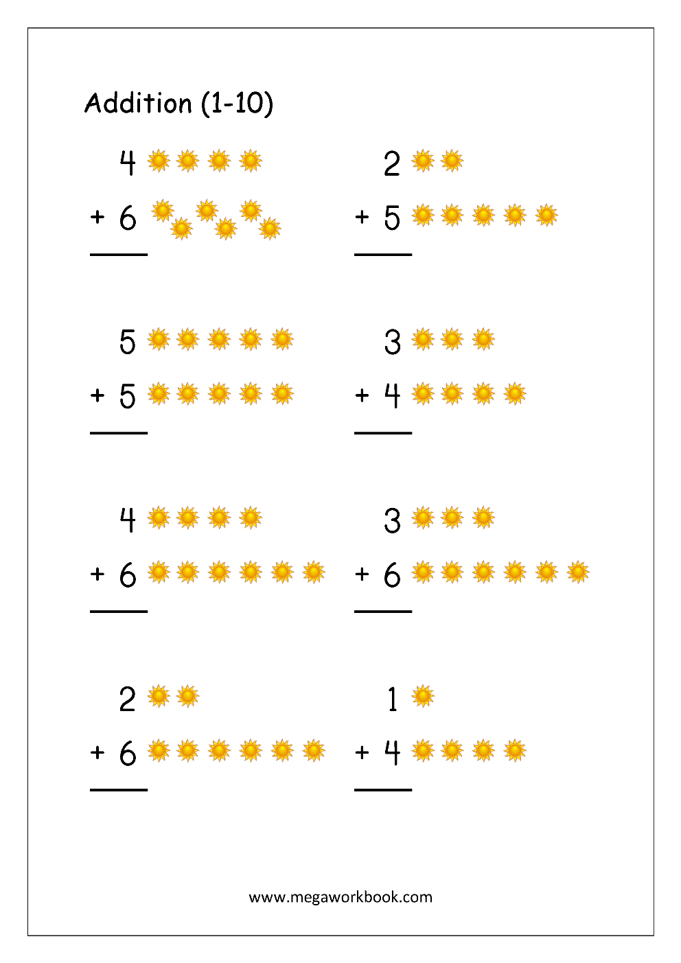 addition worksheets for nursery