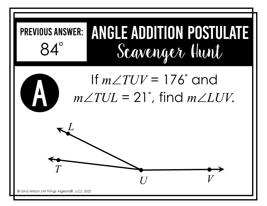 Angle Addition Postulate Scavenger Hunt All Things Algebra 