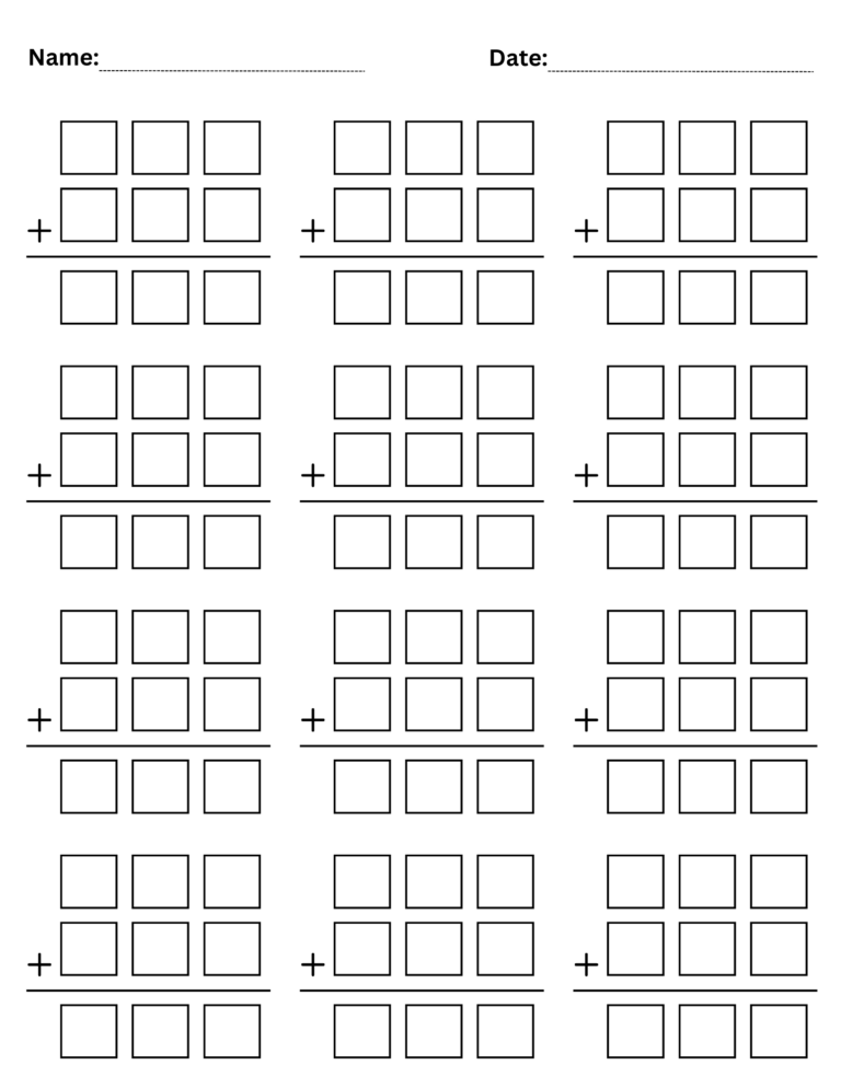 Blank 3 Digit Addition Worksheets Three Digit Addition Regrouping Template Made By Teachers