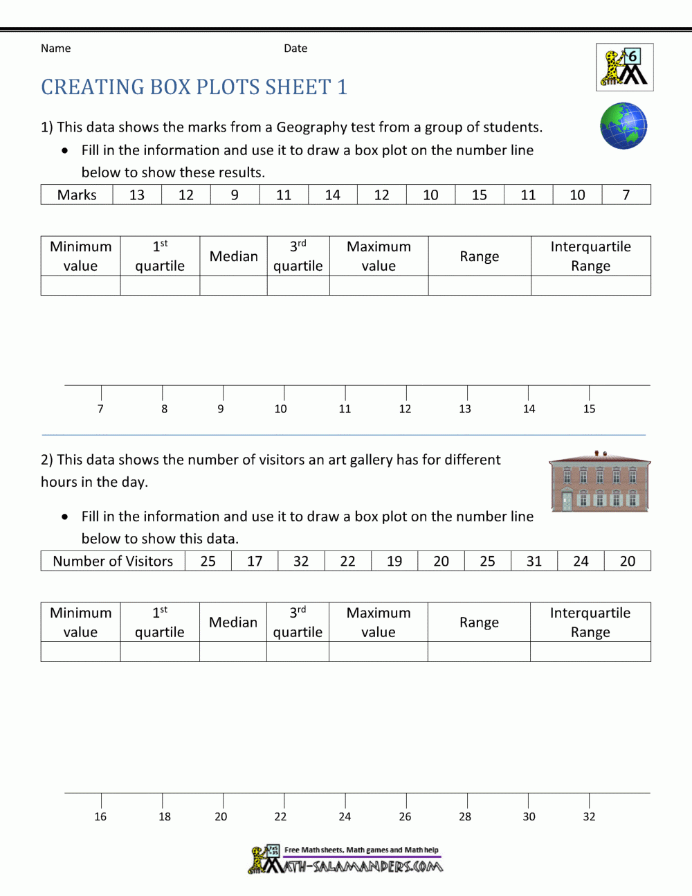 4 box math graph worksheet