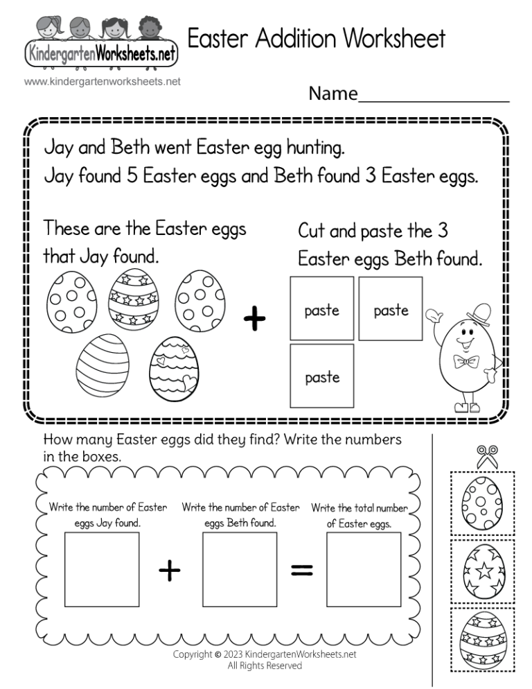 Easter Addition Worksheet Free Printable PDF
