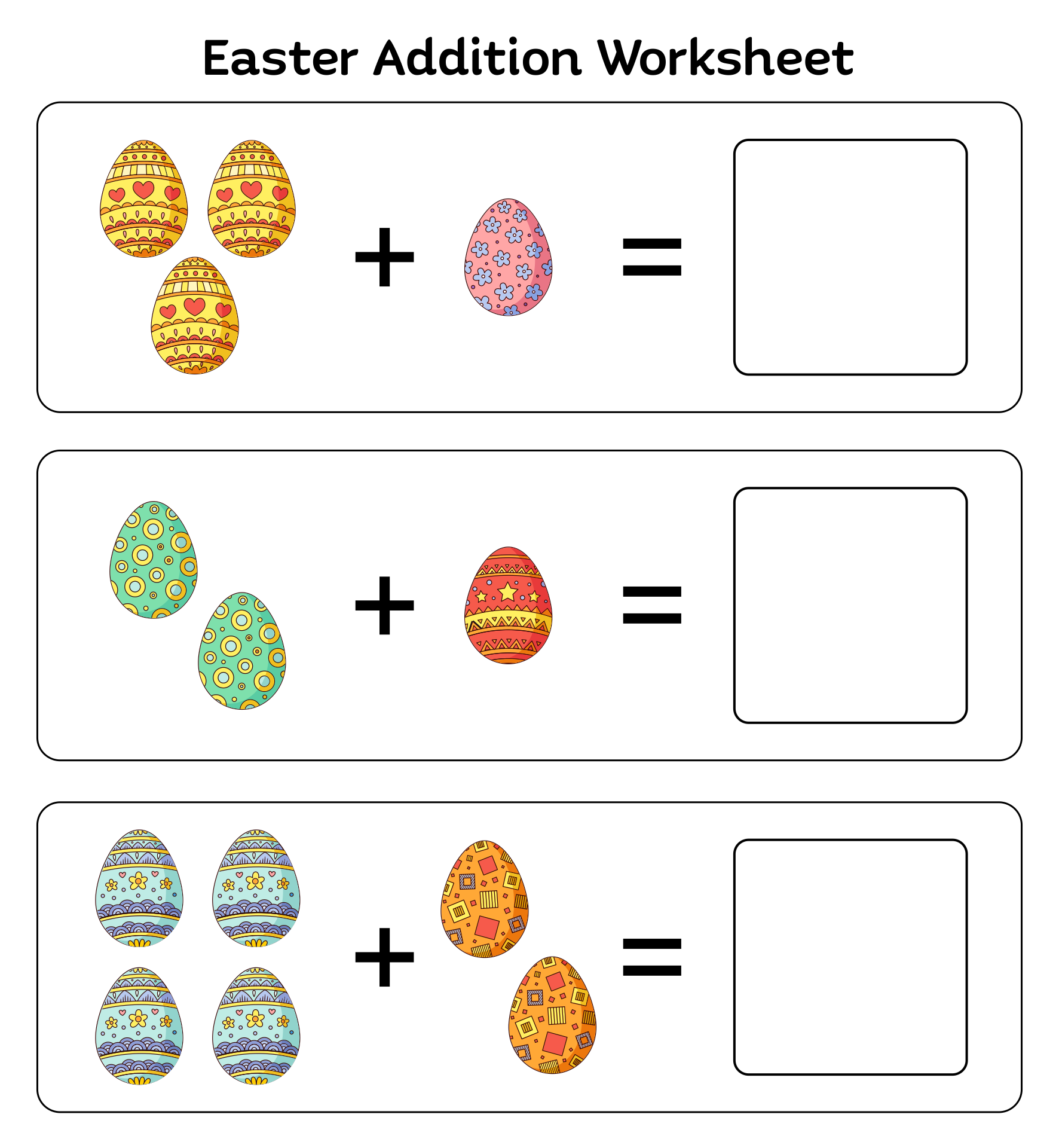 easter addition worksheets for kindergarten