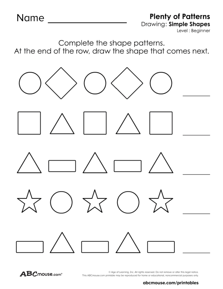 Easy Pattern Worksheets For Preschool And Kindergarten FREE Printables ABCmouse