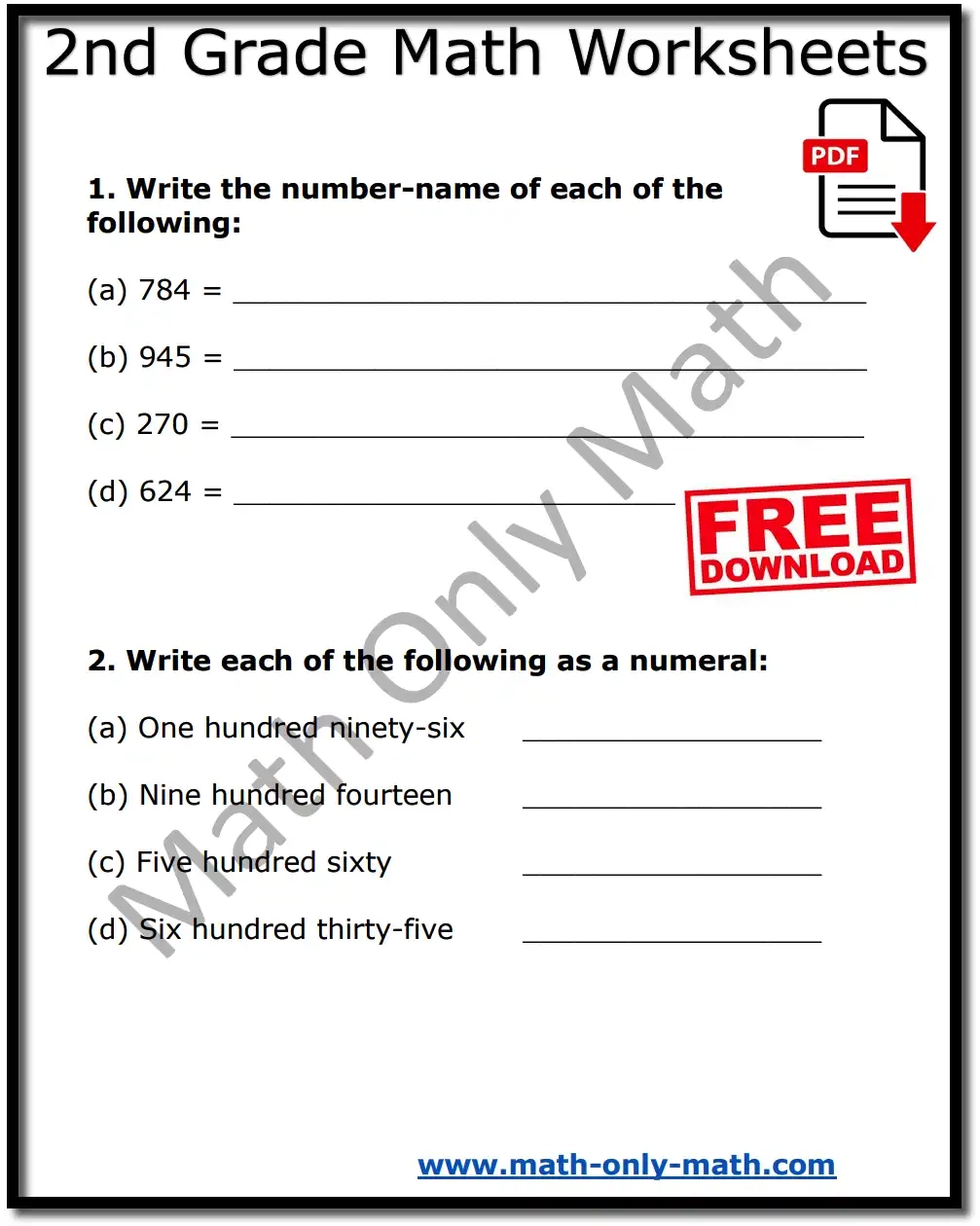 Free 2nd Grade Math Worksheets PDF Printable Answers Download PDF