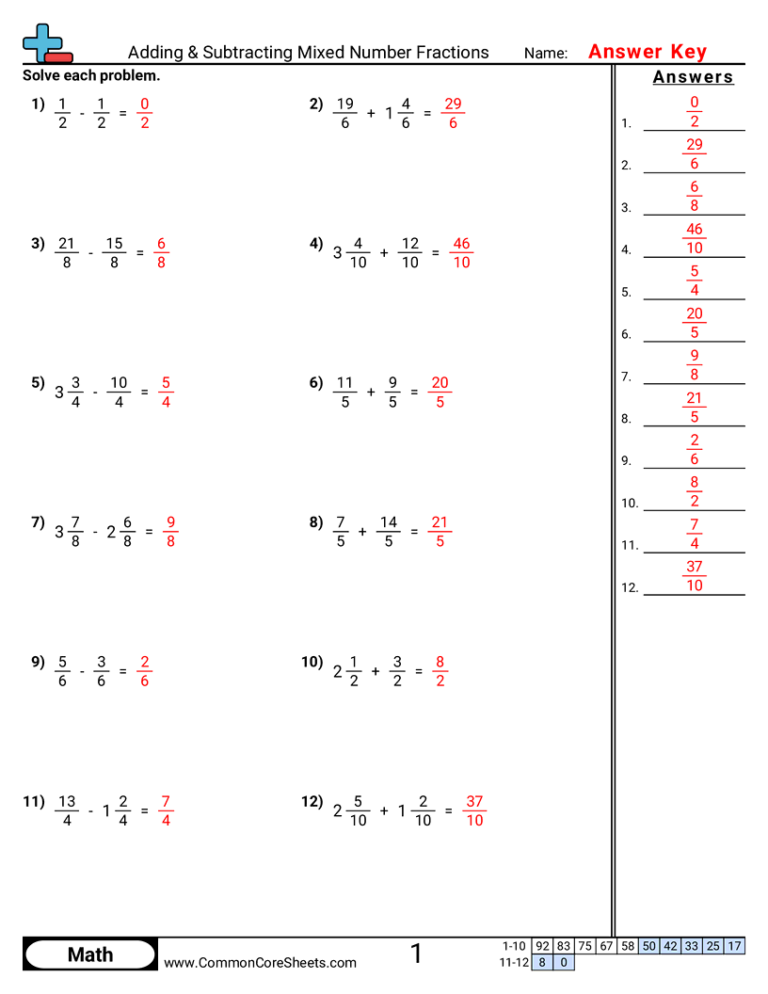 Free Adding Subtracting Fractions Worksheets Common Core Sheets