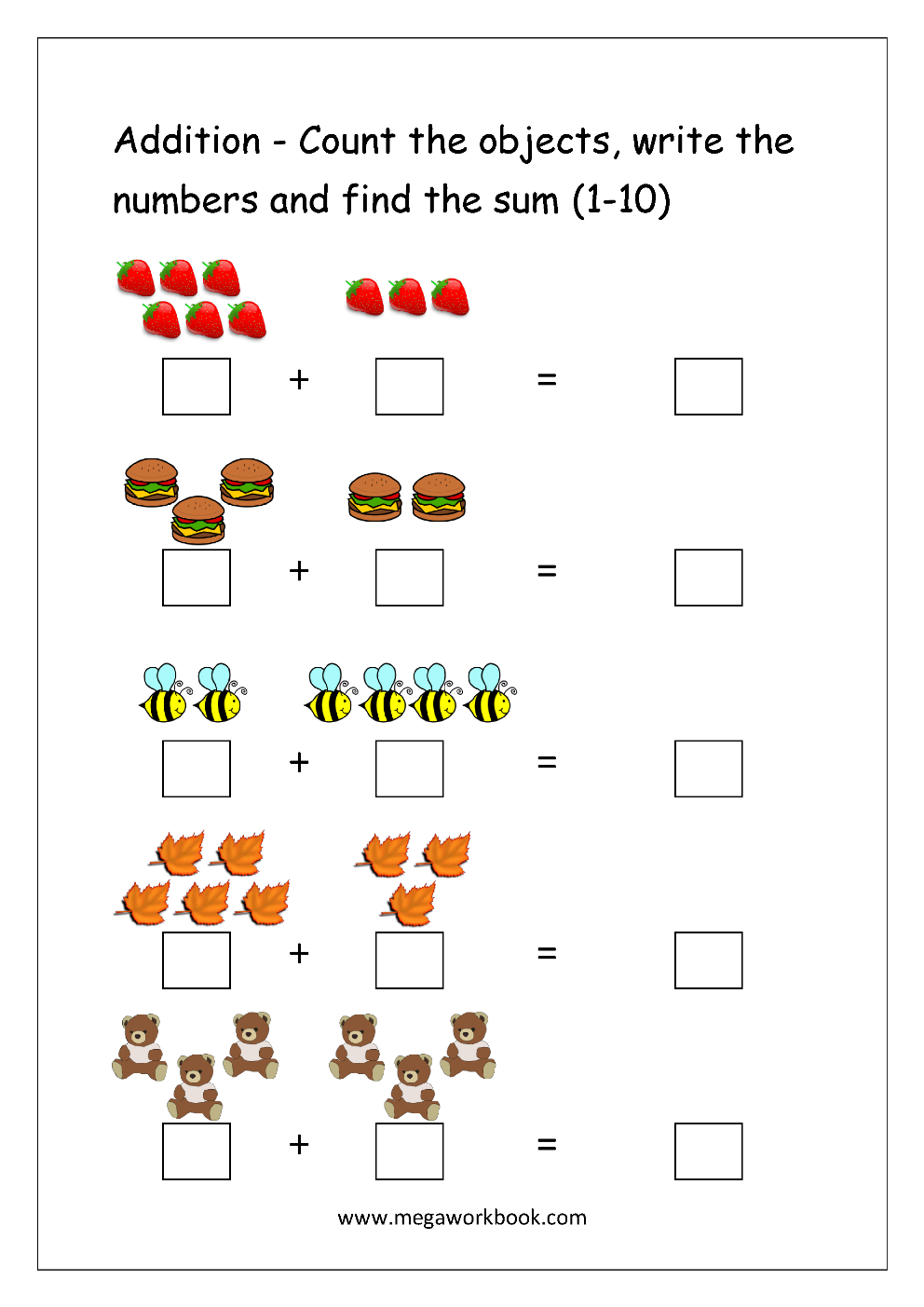 addition using pictures worksheet