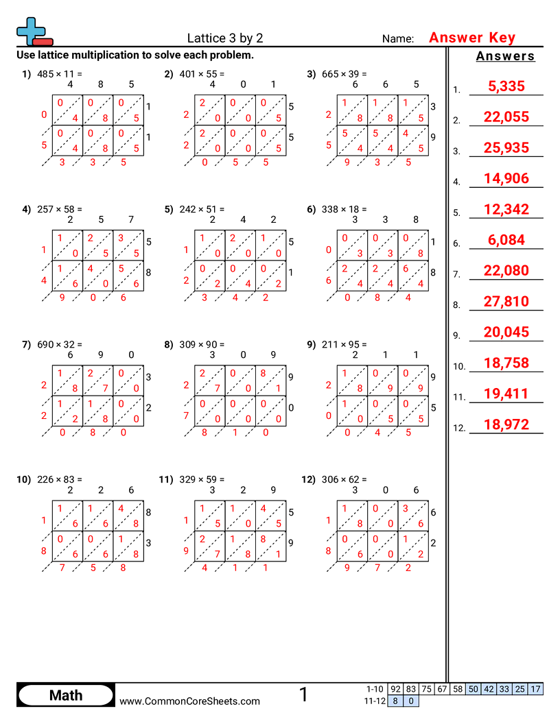 Free Lattice Multiplication Worksheets Common Core Sheets Free Lattice Multiplication Worksheets Common Core Sheets