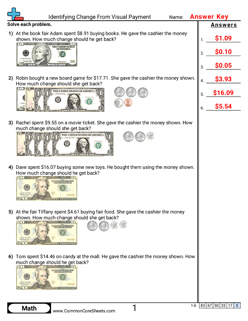 worksheet money math