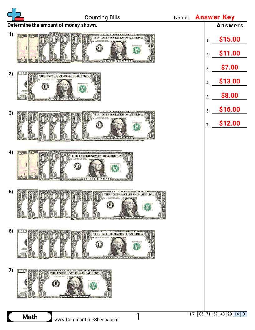 Free Money Worksheets Common Core Sheets