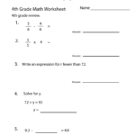 Free Printable Fourth Grade Math Practice Worksheet