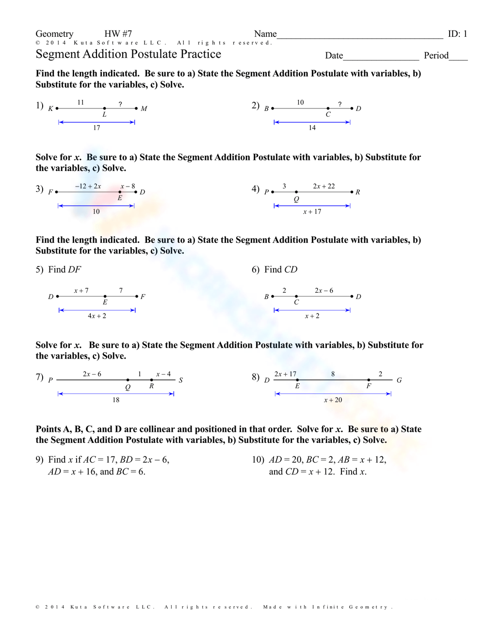 Free Printable Segment Addition Postulate Worksheets Worksheets Library