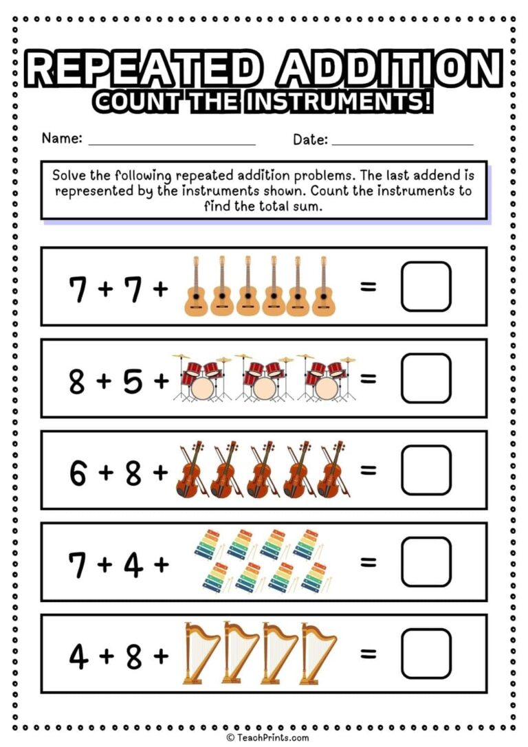 Free Repeated Addition Worksheets Teach Prints