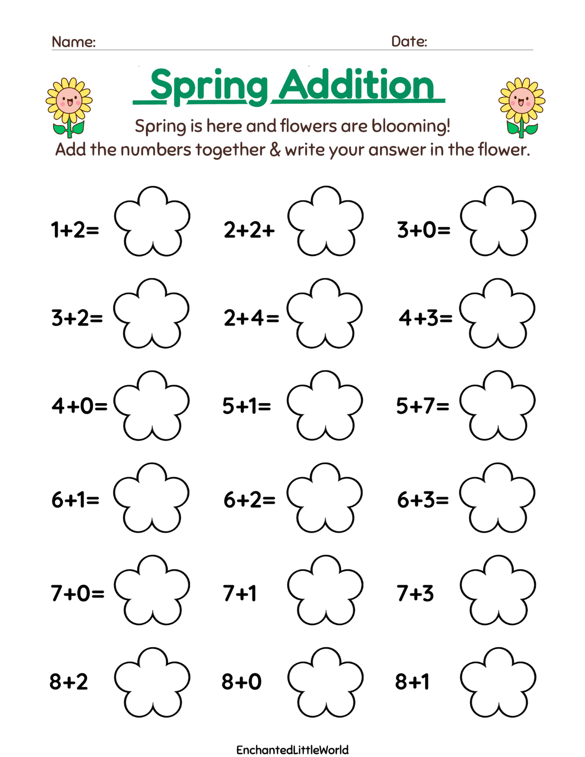 Free Spring Addition Math Worksheet Enchanted Little World