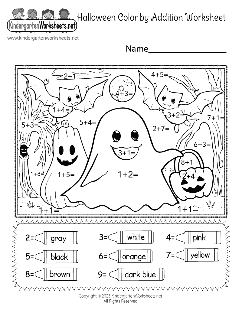 Halloween Color By Addition Worksheet Free Printable PDF