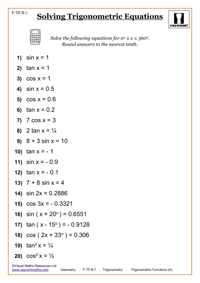 High School Math Worksheets Free Printable PDFs With Answers