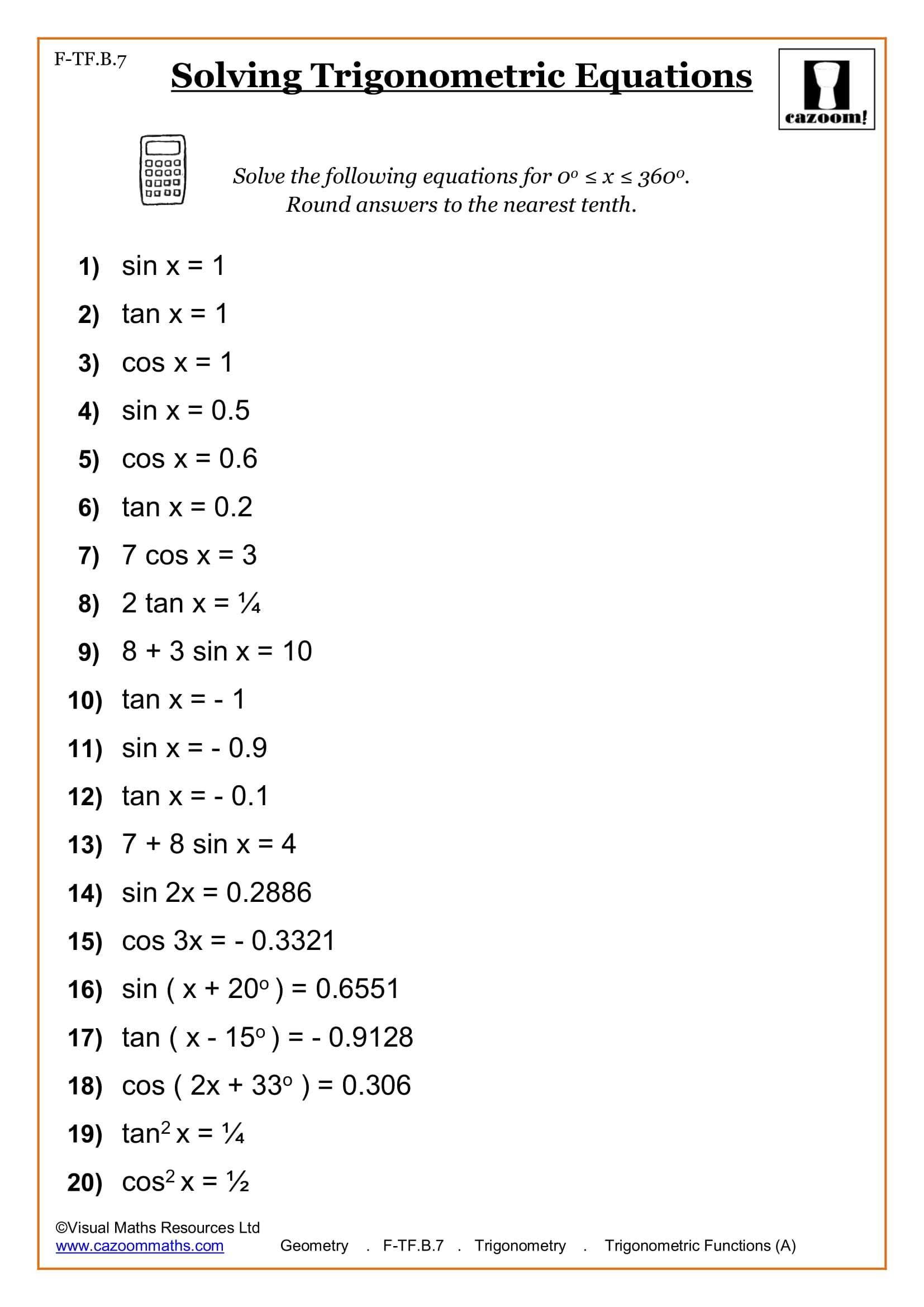 High School Math Worksheets Free Printable PDFs With Answers
