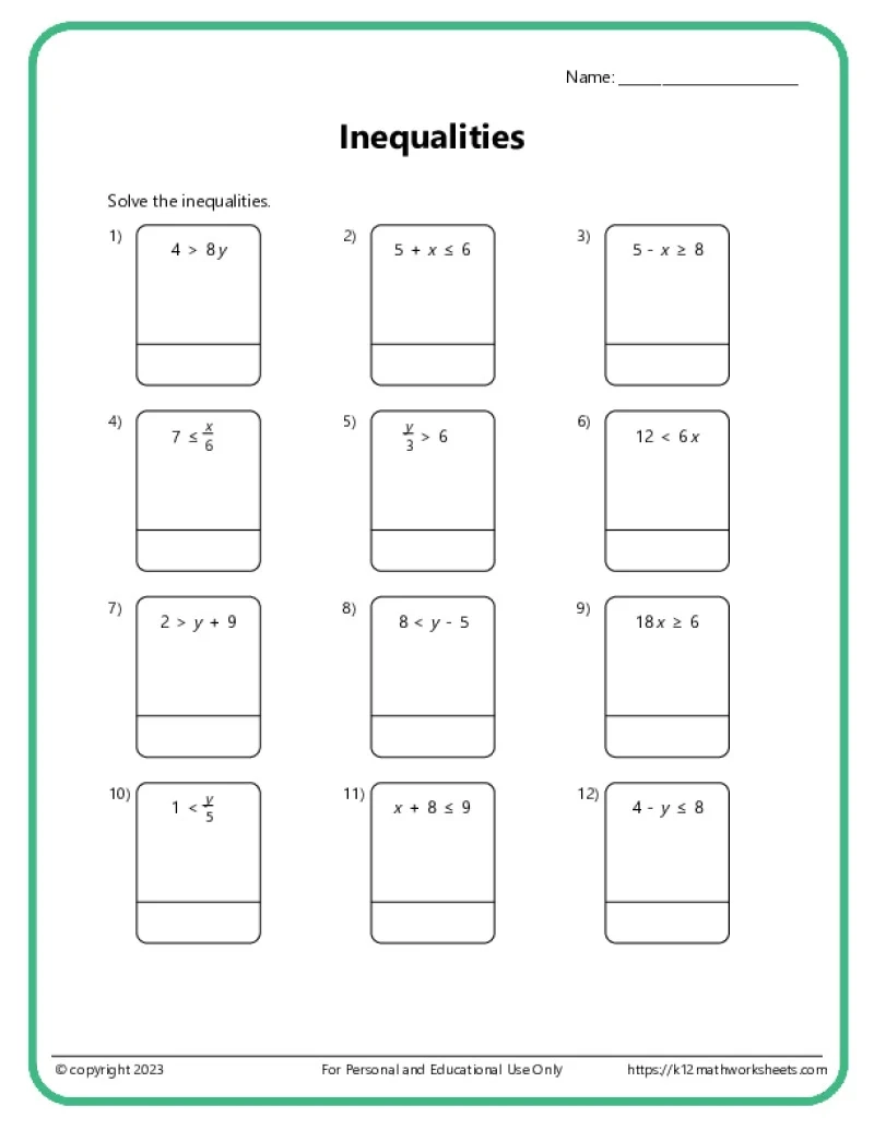 Inequalities Worksheets Inequalities Worksheets