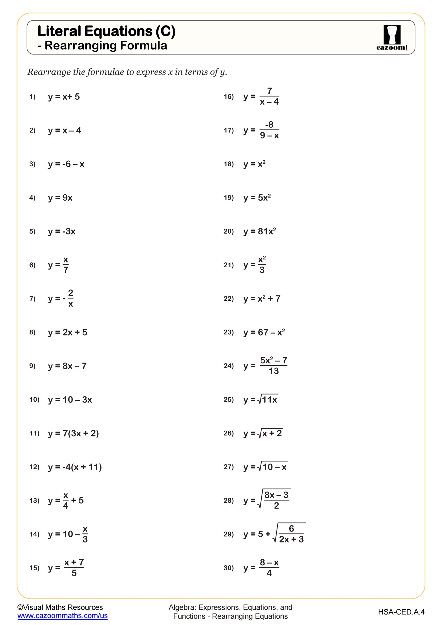 Literal Equations C Rearranging Formula Worksheet Fun And Engaging Algebra I PDF Worksheets Literal Equations C Rearranging Formula Worksheet Fun And Engaging Algebra I PDF Worksheets