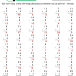 Mad Minute Math Subtraction Worksheet