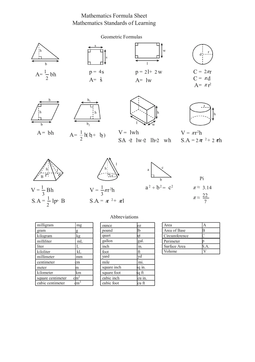 math formula worksheet math formula worksheet